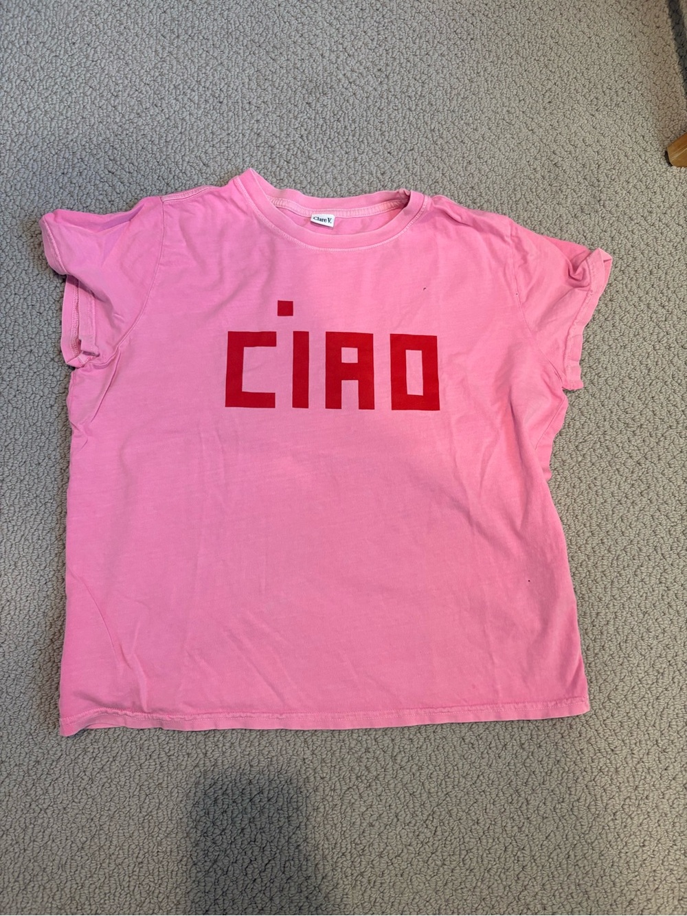 Clare V Pink Short Sleeve Tee with Red CIAO Graphic